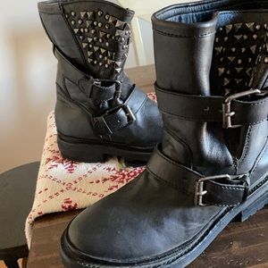 Ash Combat Studded Buckle Leather Boots Chuncky
